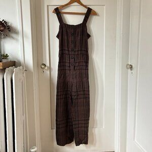 EVERLANE Brown Plaid Linen Belted Jumpsuit Size 6